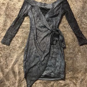Silver knit wrap dress